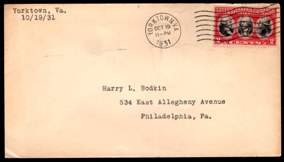 SC# 703 FDC, Yorktown, rear flap open