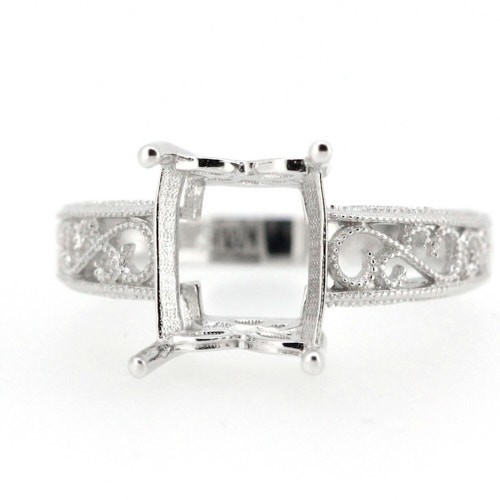 Sterling Silver Semi Mount Ring Setting Emerald Cut Oct 10x8mm Filigree