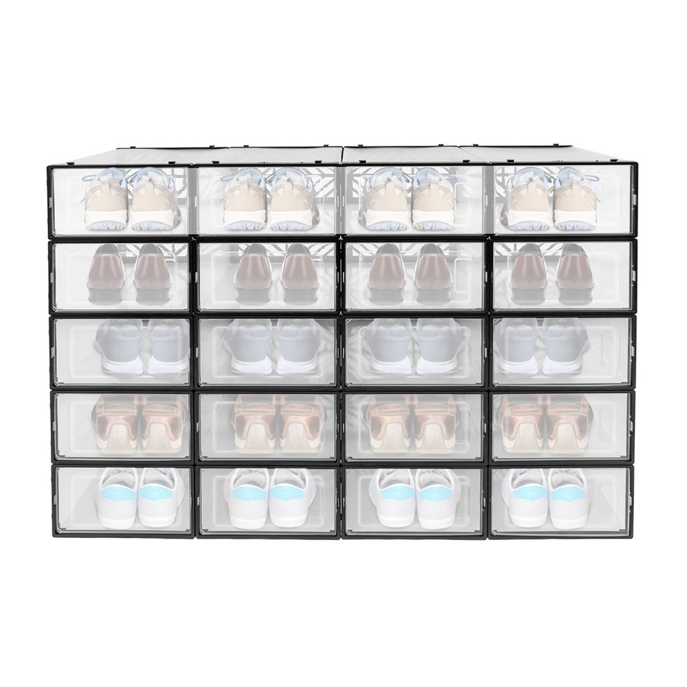 20 Pack Clear Plastic Shoe Boxes With Lids Stackable Storage Container Organizer