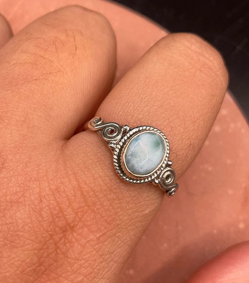 Larimar Solid 925 Sterling Silver Band &Statement Ring Handmade Ring All size