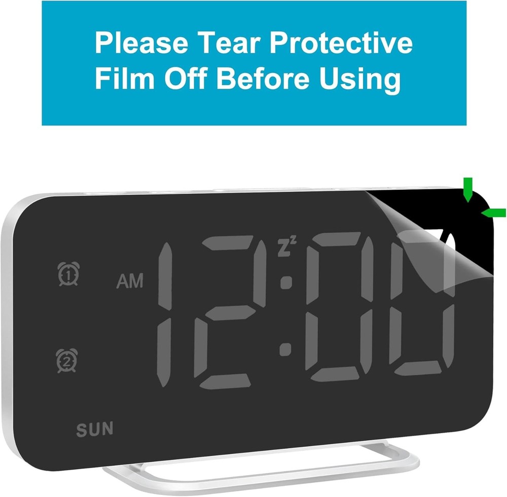 Slim LED Digital Alarm Clock, Mirror Surface for Makeup, with Diming, Large D...