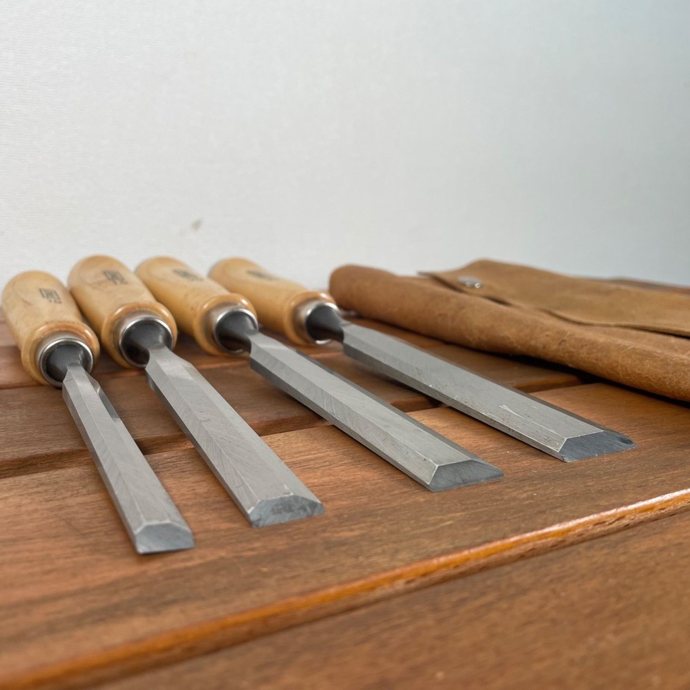 STANLEY Chisel Set 4 Piece Leather Cover Hand Tools Used Pro Grade Tools