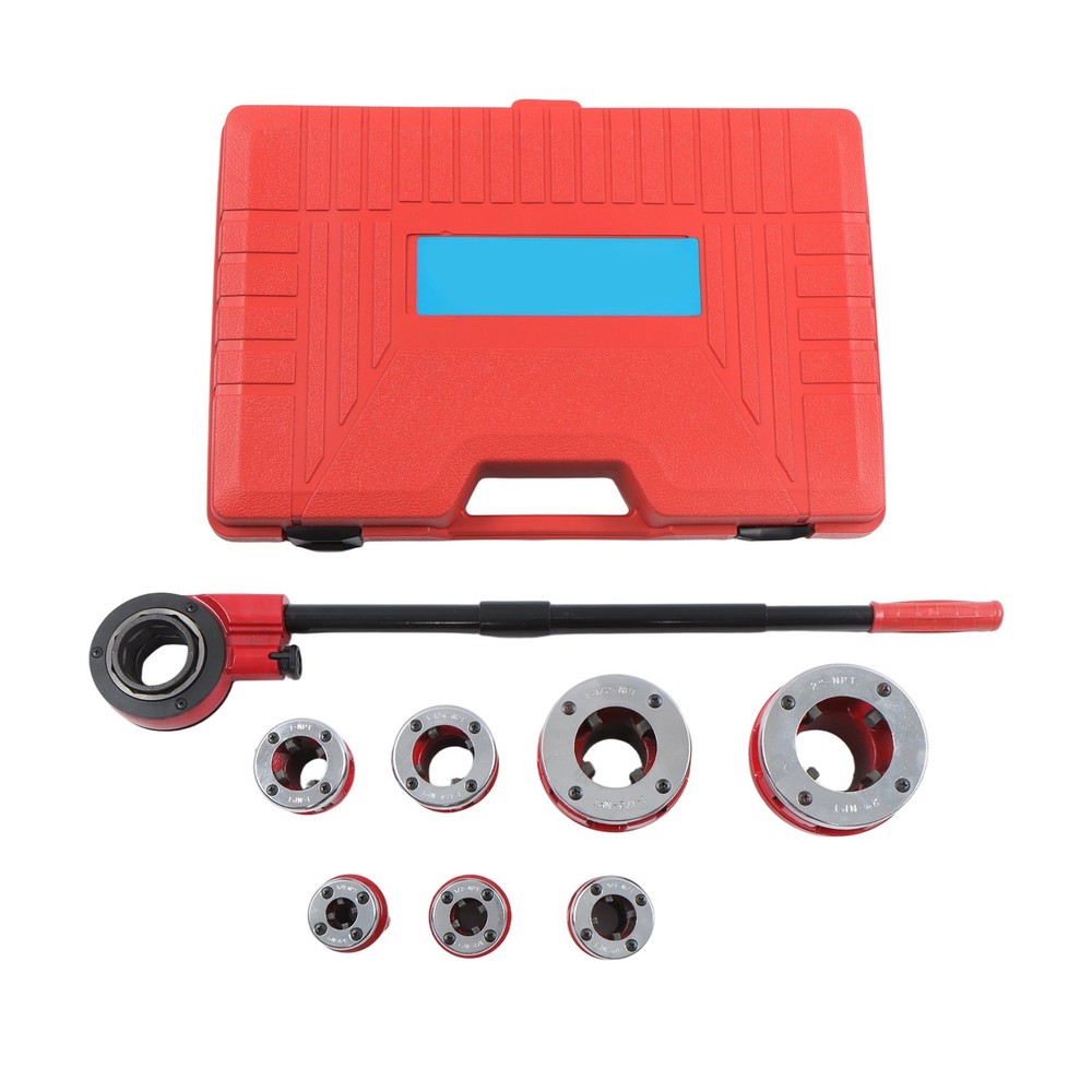 7 Size 3/8" To 2" Dies Set W/ Handle Pipe Threader Threading BSPT Pipe Threader