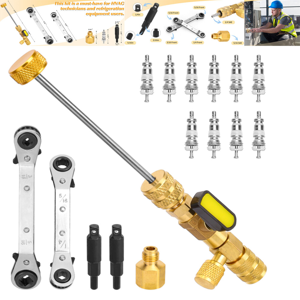 HVAC Tool AC Schrader Valve Core Remover Installer Tool Set 1/4 and 5/16 Port