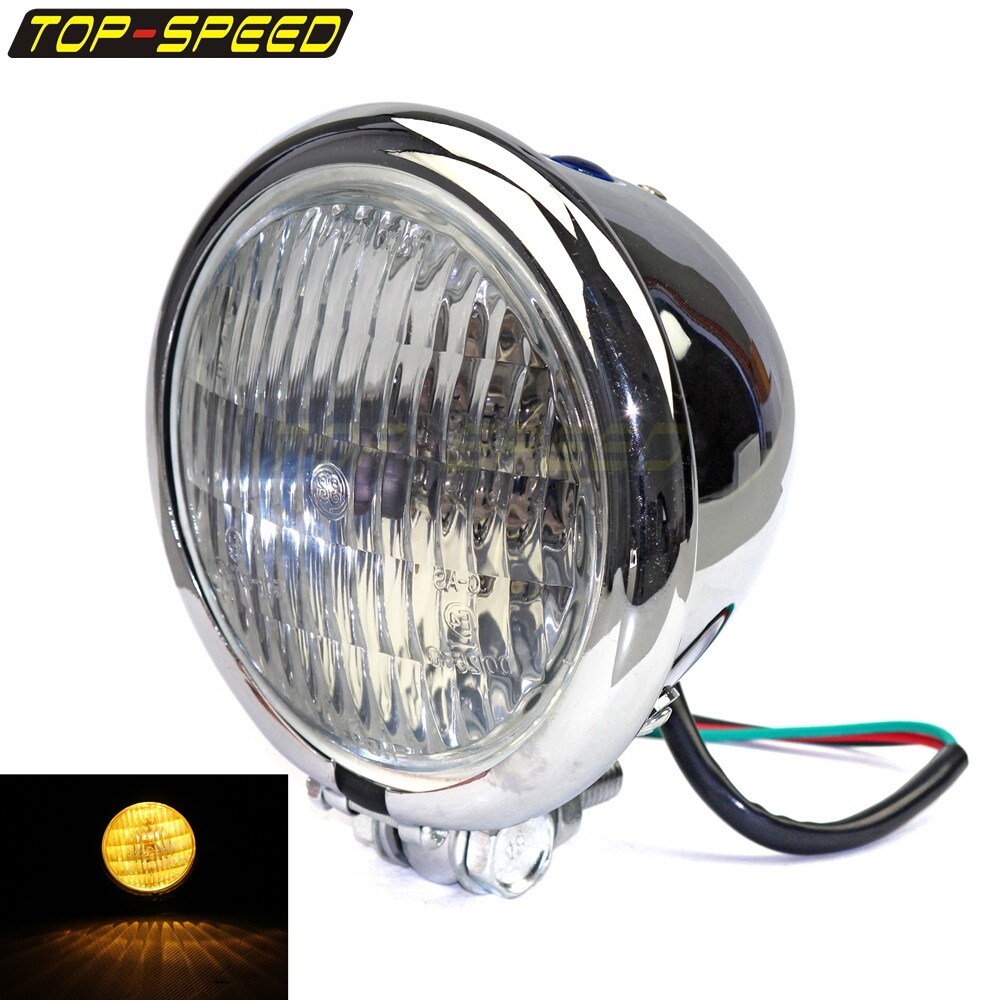 Chrome 4.5'' H4 Bates Style Headlight Front Lighting For Harley Bobber Chopper