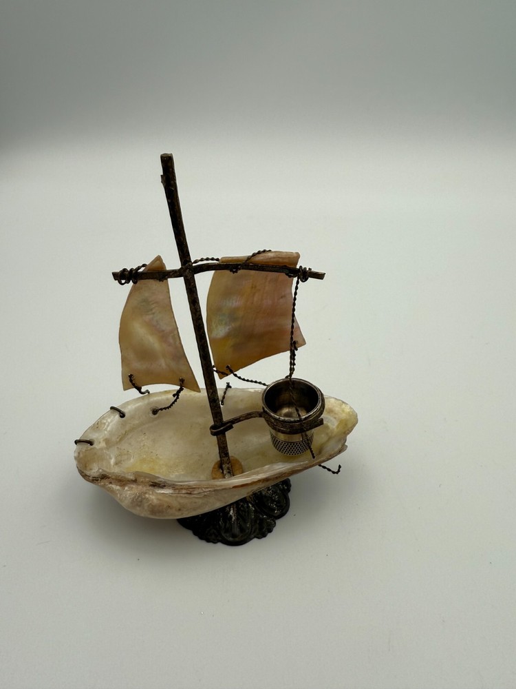 Antique Shell Boat Thimble Holder-Bamberg-Sterling Simons Thimble