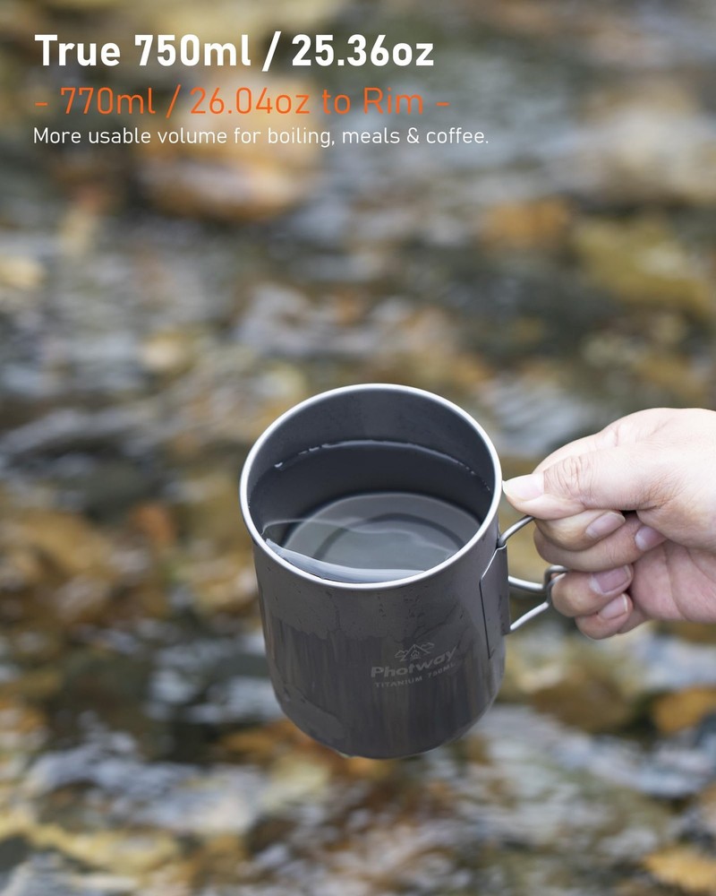 25oz (750ml) Titanium Camping Pot, Ultralight Backpacking Cookware & Campfire...
