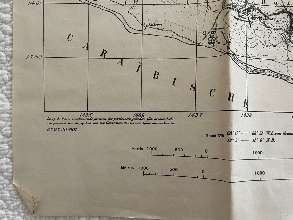Vintage 1942 US ENGINEERS Force Curacao Map Sheet XVIII
