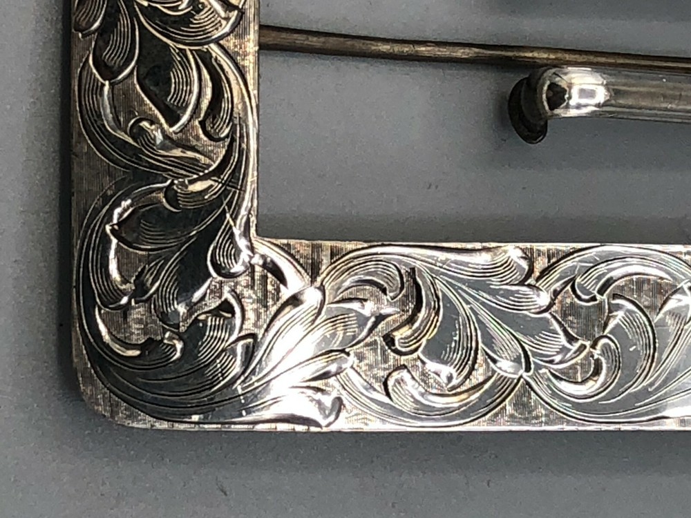 Antique Rectangular Sterling Silver Sash/ Buckle, engraved design 3" x 2 3/8"