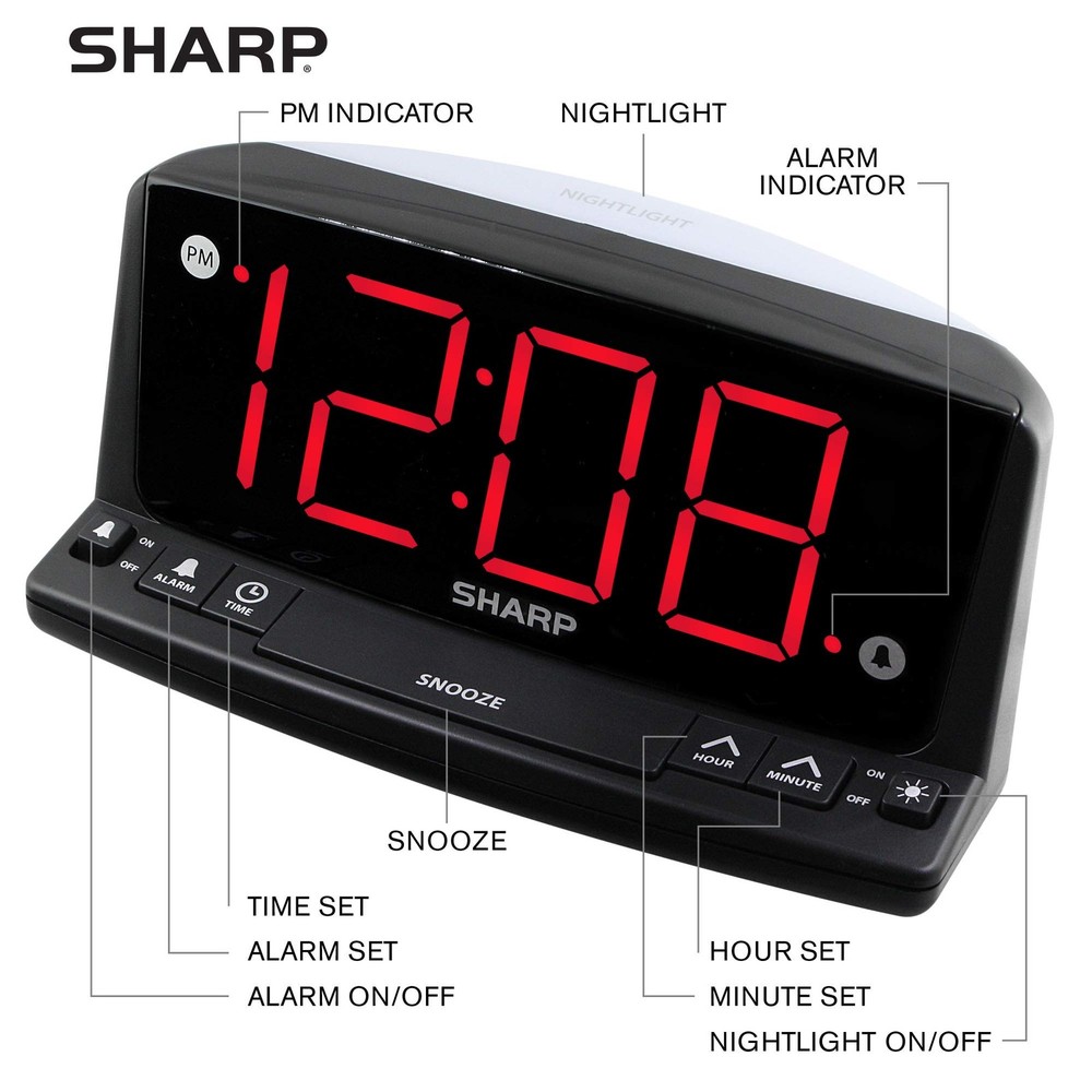 Sharp LED Digital Alarm Clock – Simple Operation - Easy to See Large Numbers,...