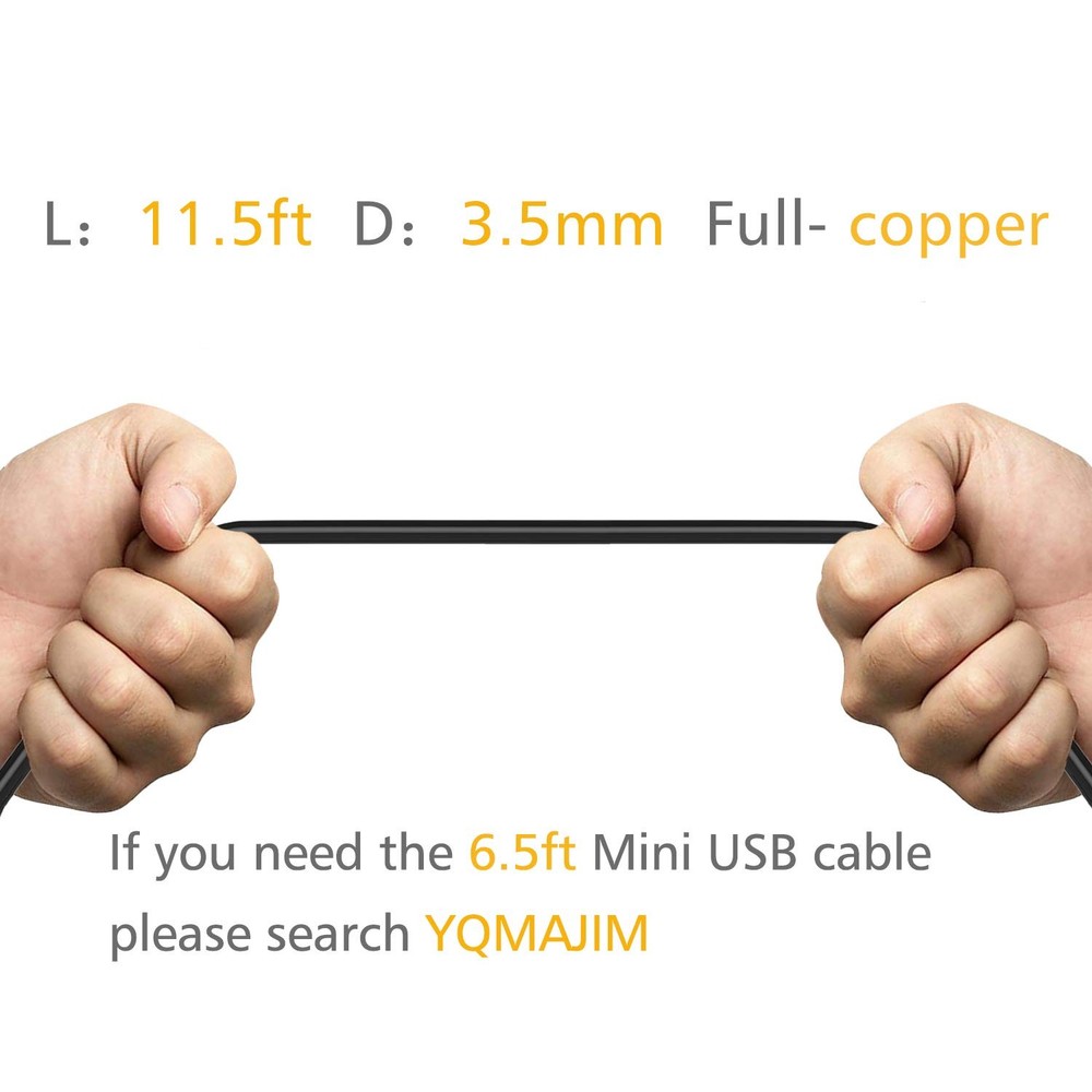 Mini USB Dash Cam Power Cord 11.5ft YQMAJIM