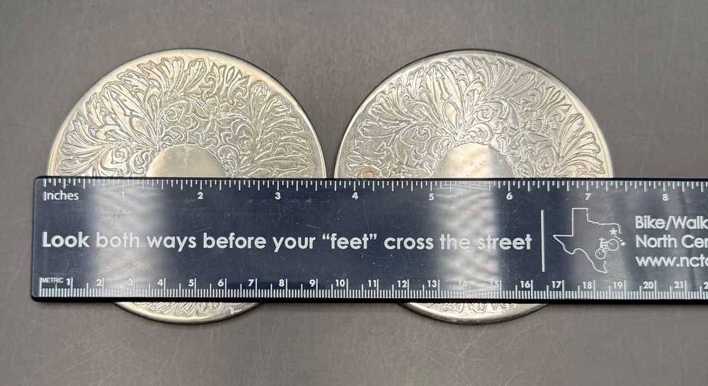 2 Vintage Silver Plated Coasters 3-1/2” Felt-backed
