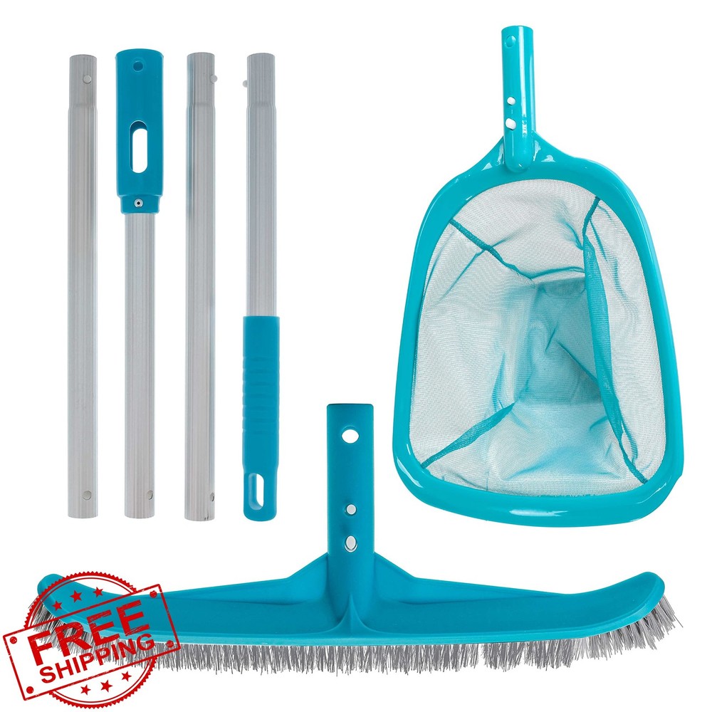 U.S. Pool Supply Kit Leaf Skimmer Net Brush Telescopic Pole