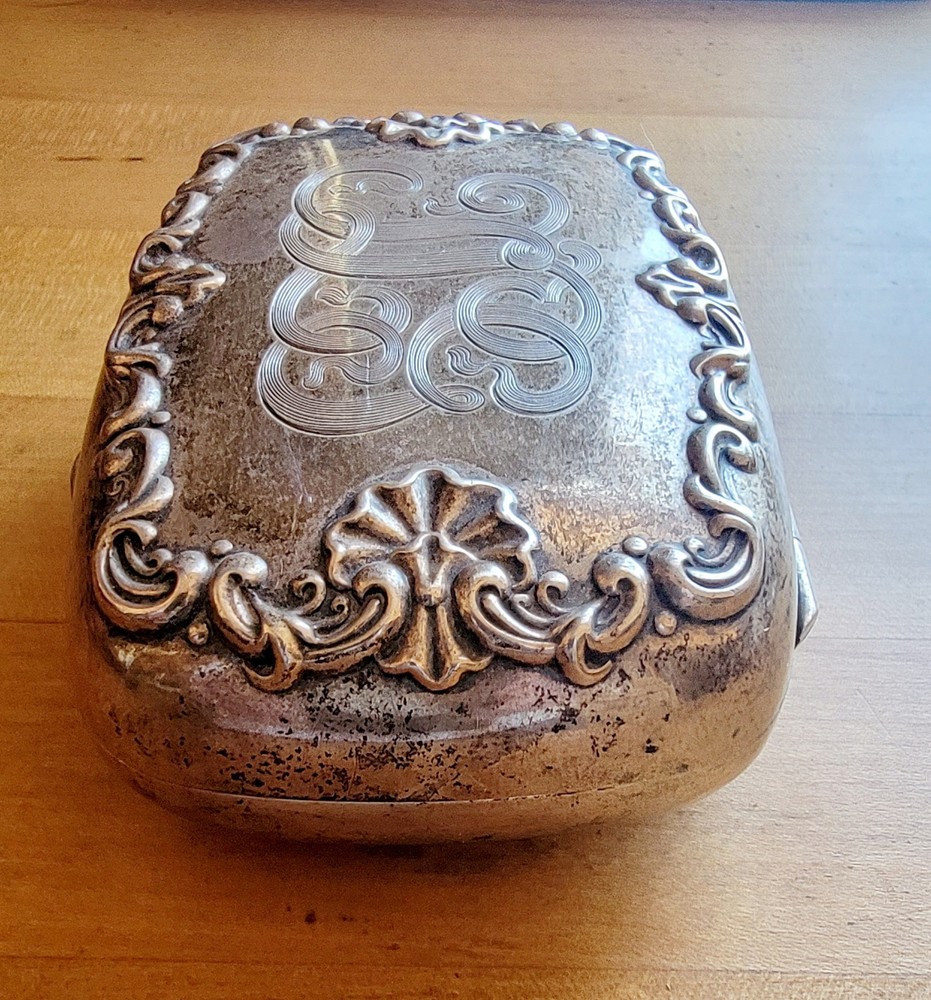 Shell Scroll Soap Box Whiting Sterling Silver 1893 Mono FEC