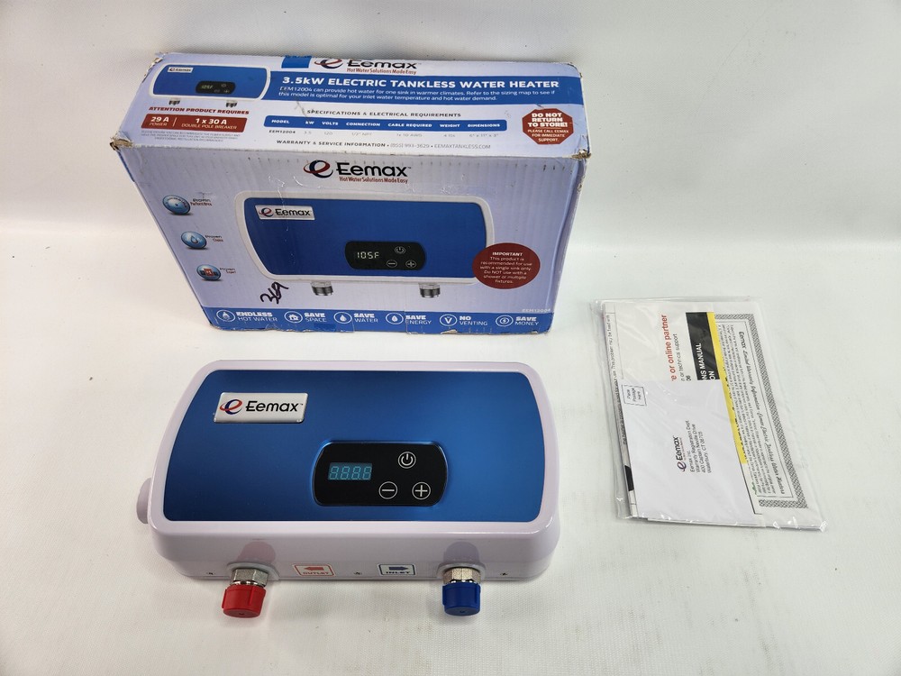 Eemax EEM12004 Electric Tankless Water Heater Point of Use, 4KW, Blue Brand New