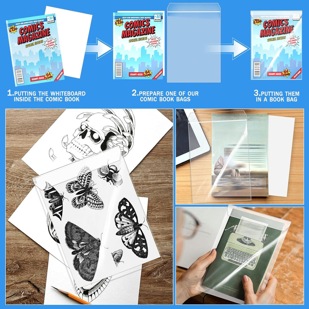 25 Sets Current Size Comic Book Bags and Boards, Reusable Transparent Comic Book