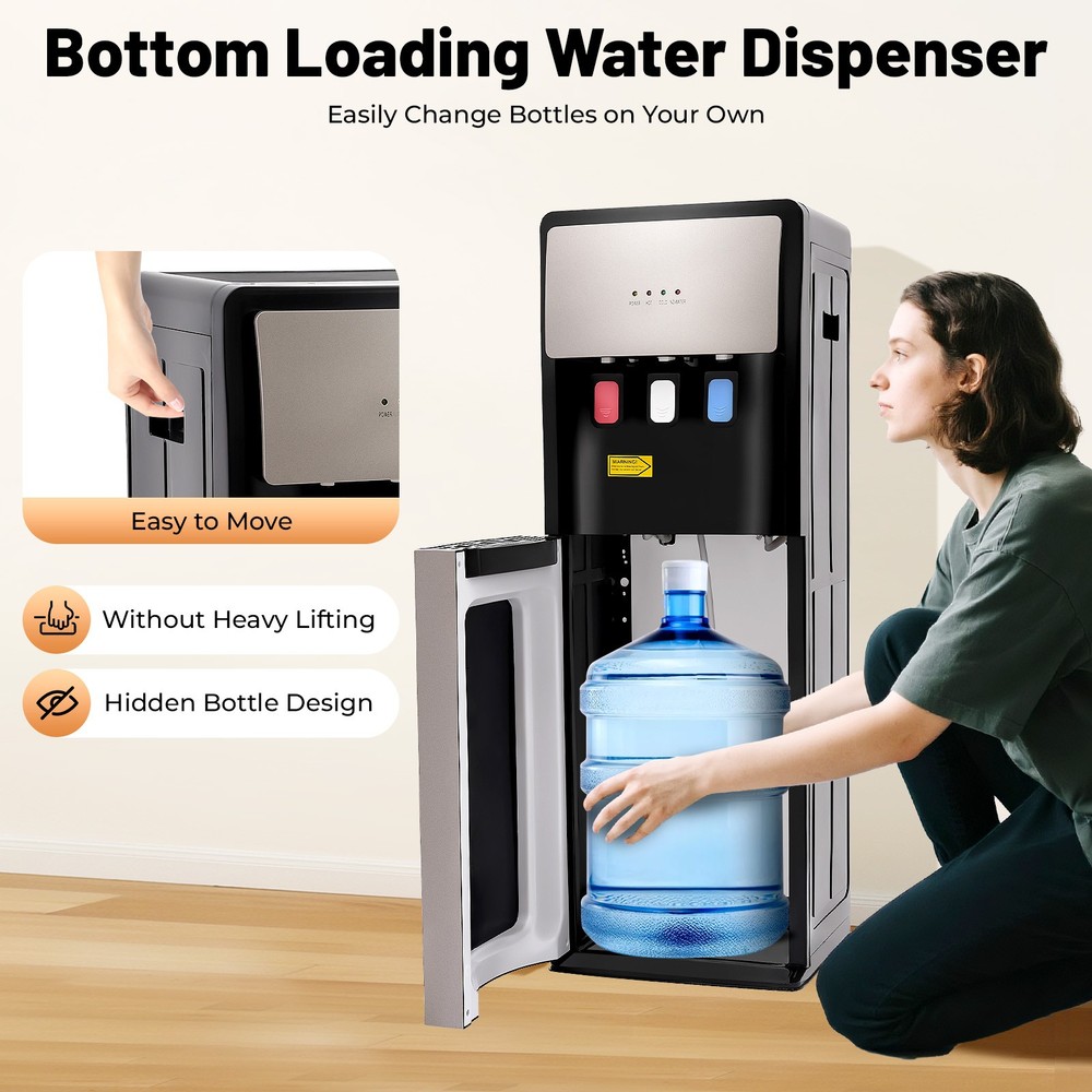 Grey 3 Temperature Bottom Loading Hot/Cold Water Dispenser With Safety Lock