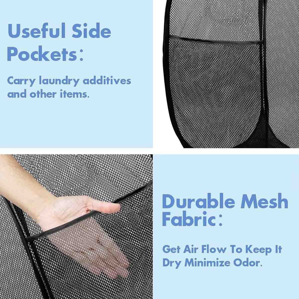 Convenient and practical foldable mesh pop-up laundry basket (Black | 2-Pack)