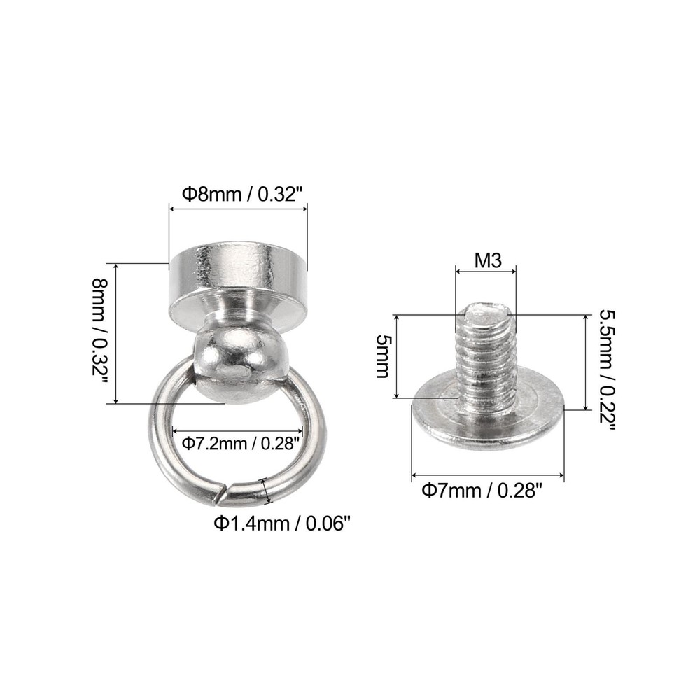 20pcs Pull Ring Rivets Studs Round Head for DIY Brass Silver Tone