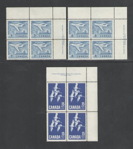 Canada  Scott 414, 415 and 436  Plate Blocks Mint  Never Hinged