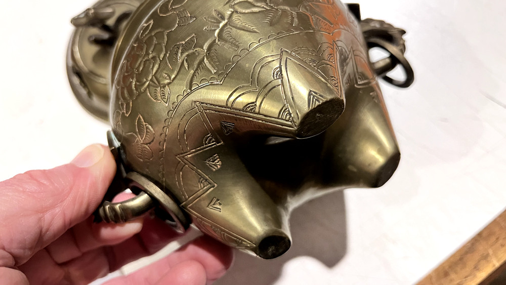 CHINESE BRASS INCENSE BURNER LARGE ELEPHANT HANDLES