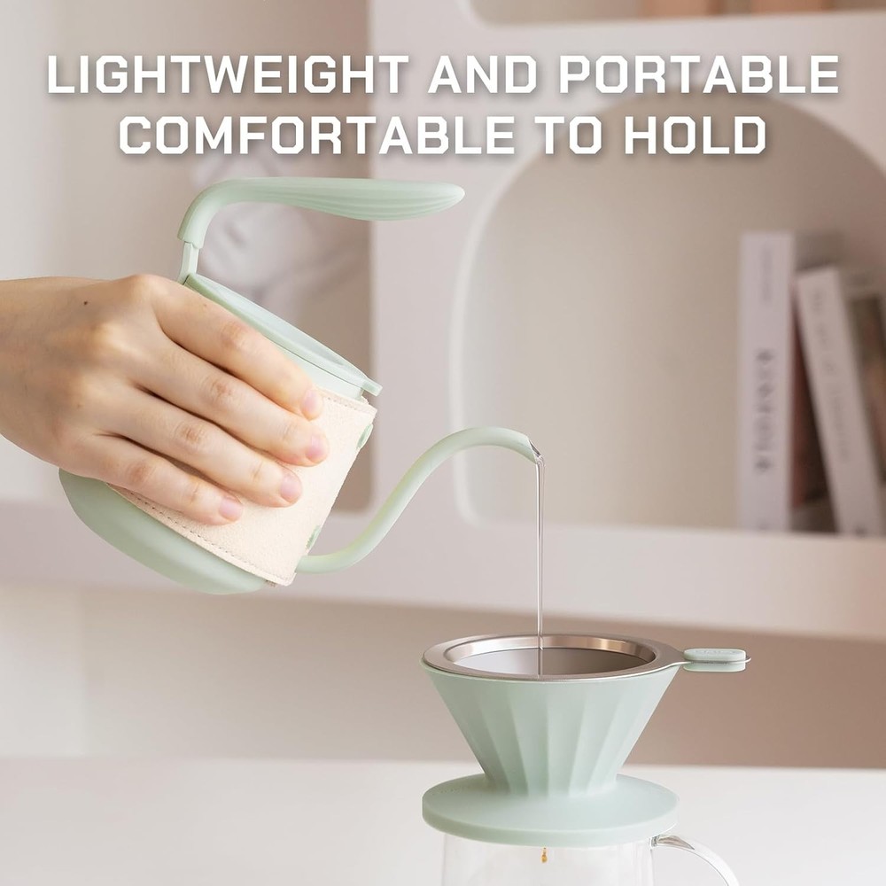 Pour Over Coffee Maker Set Kettle Dripper Server Steel Filter Green