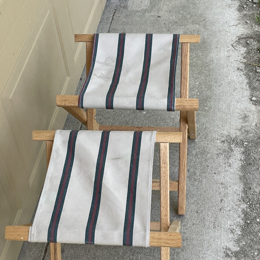 Vintage Folding Camp Stools - Canvas And Wood
