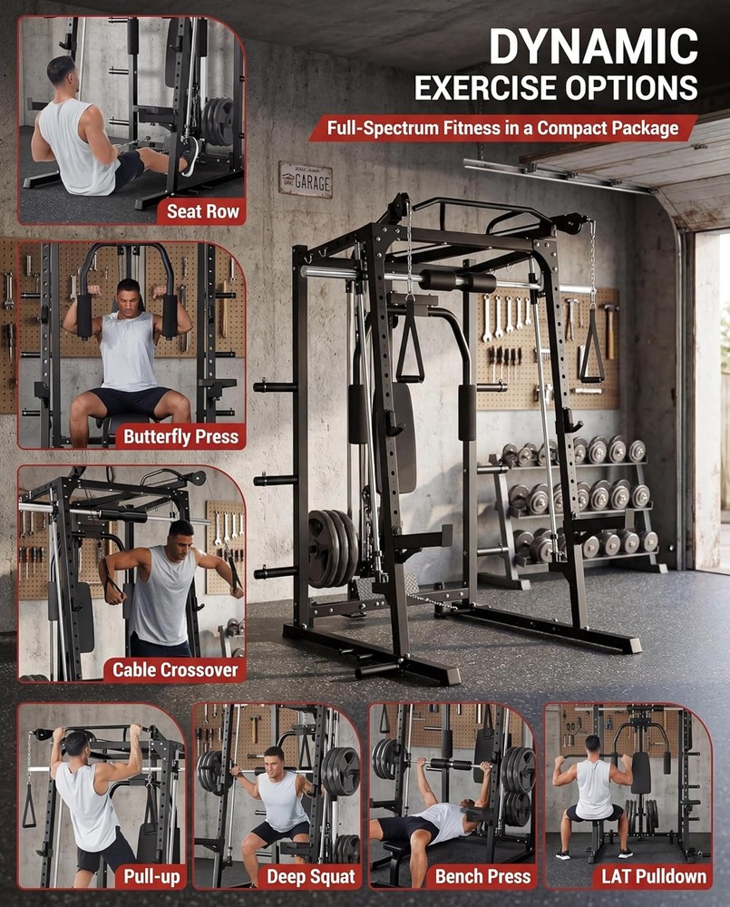 Smith Machine Home Gym System, 2000LBS Heavy Duty Power Cage Squat Rack