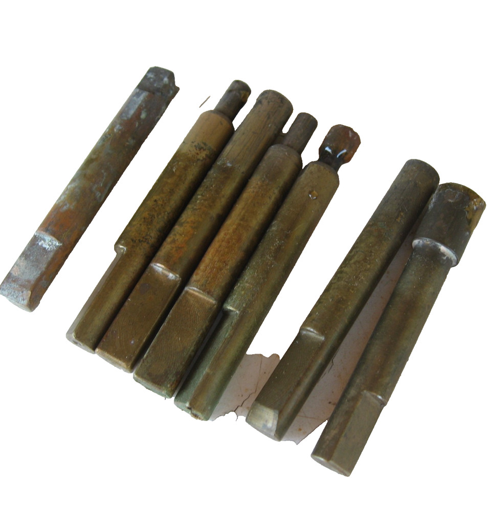 7 BRASS DOPS FOR FACETING, 1/4" SHANK WITH FLAT