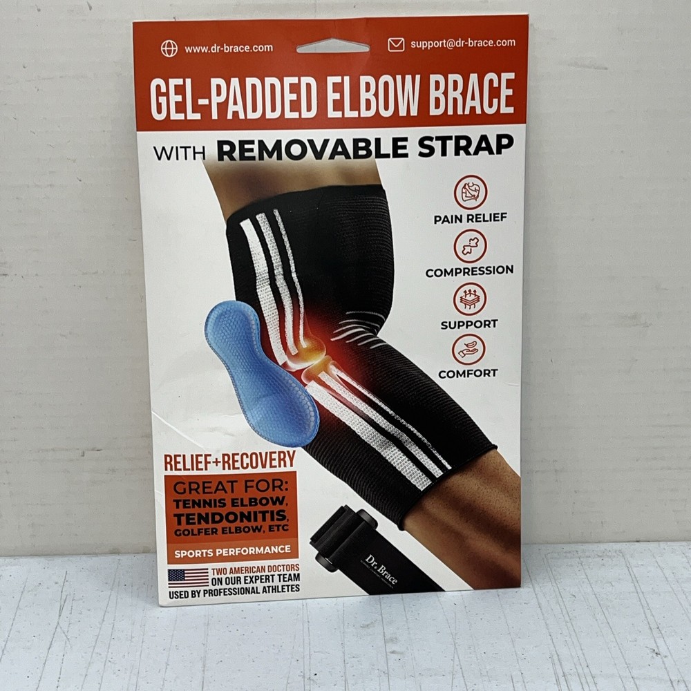 Dr Brace Elbow Gel Padded Removable Strap LARGE Support Compression Sleeve