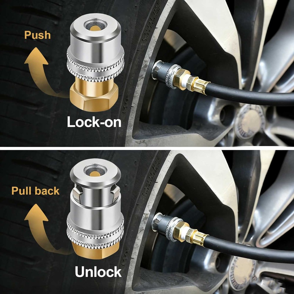2x Closed Flow 1/4" Lock On Tire Air Chuck Quick Connect for Compressor Inflator