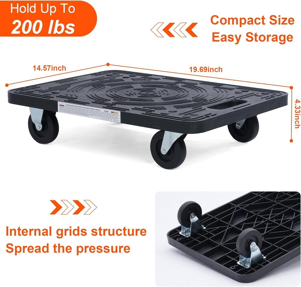 Lightweight Polypropylene Dolly - 200 lb Capacity for Effortless Moving