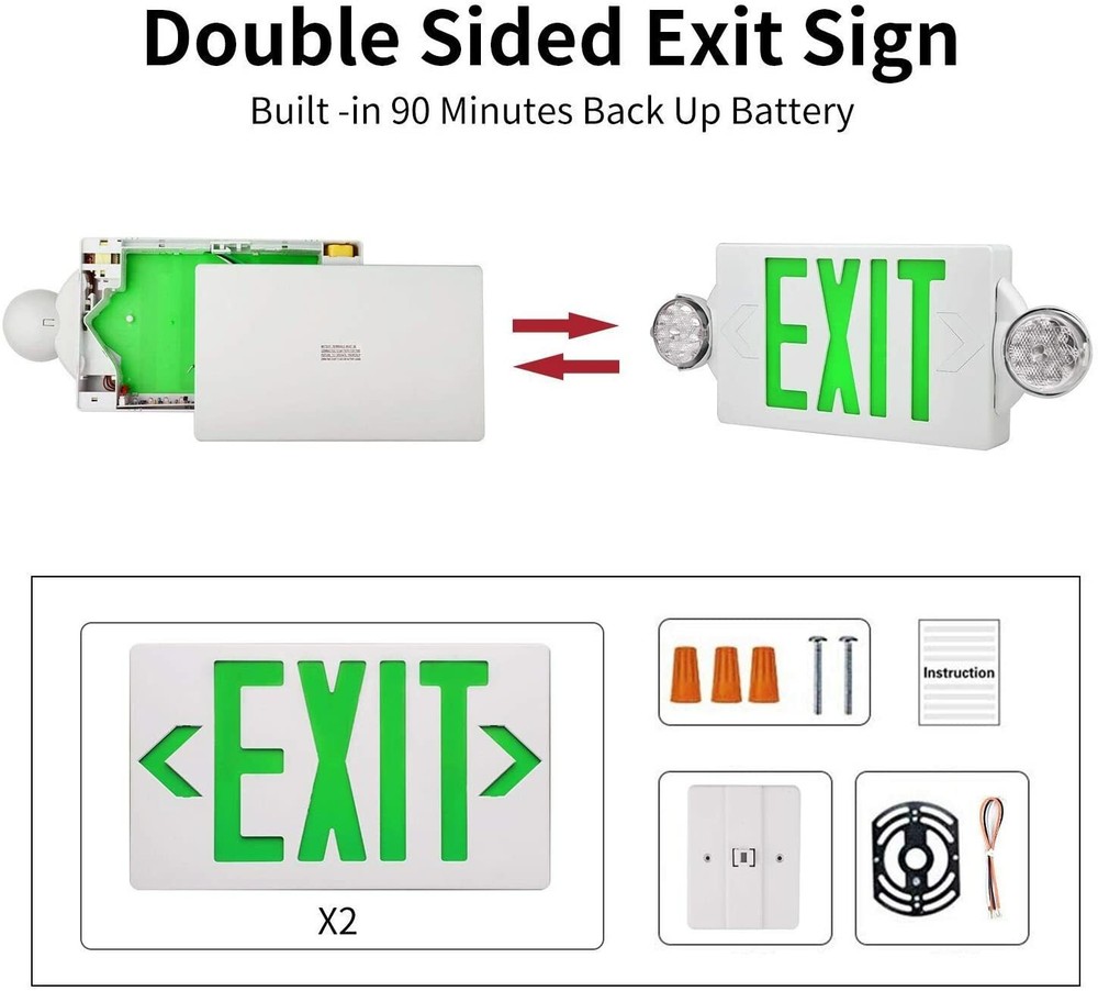 Green LED Exit Sign Emergency Light Adjustable Lamps Exit Combo UL listed 6 Pack