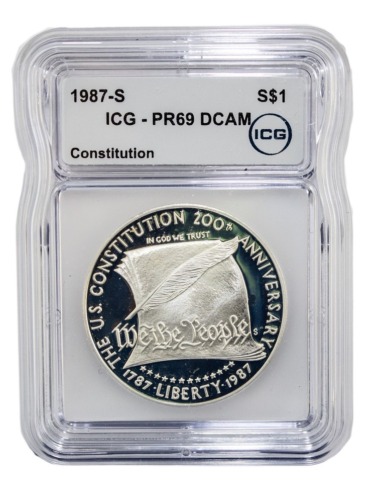 1987 -S Constitution Proof Commemorative Silver Dollar ICG PR69 DCAM