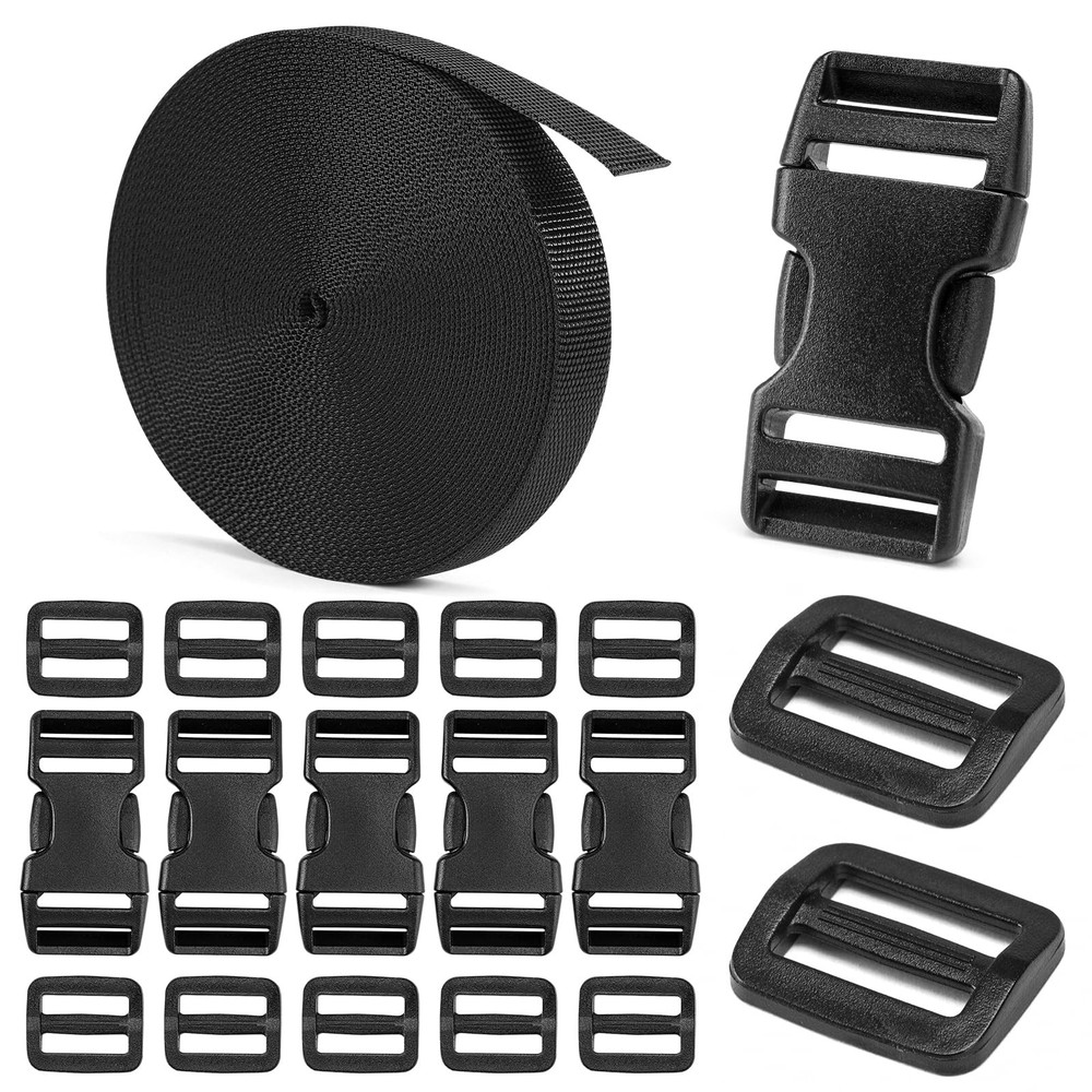 3/4 Nylon Webbing Strap Set with Adjustable Buckles  Slide Clips - 6 Yards