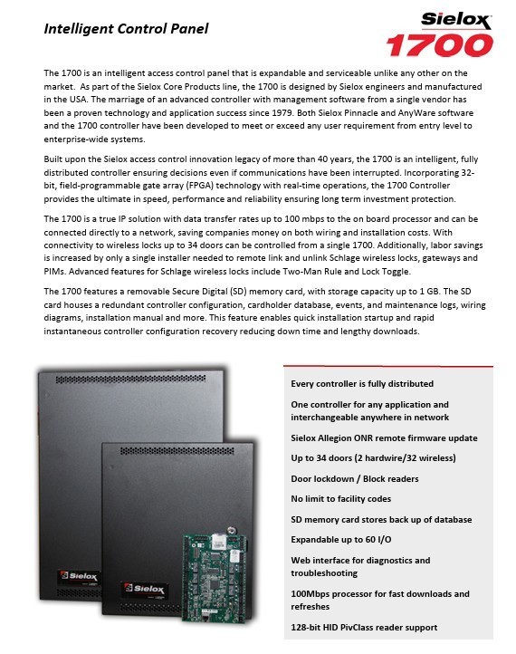 Sielox 1700 Intelligent Control Panel