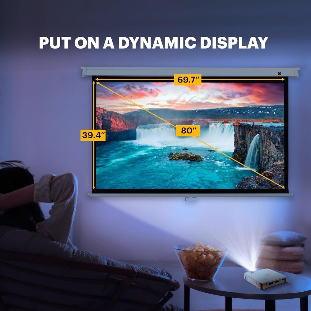 KODAK Manual Pull-Down White Projector Screen 80" Inch | Large 16:9 Office,...