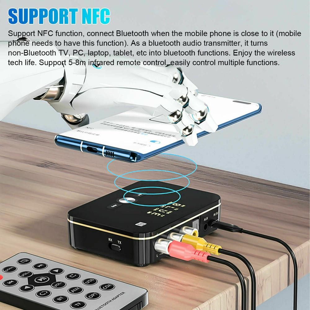 LED NFC Multi-Function Bluetooth Transmitter Receiver 3.5mm AUX to 2RCA Adapter