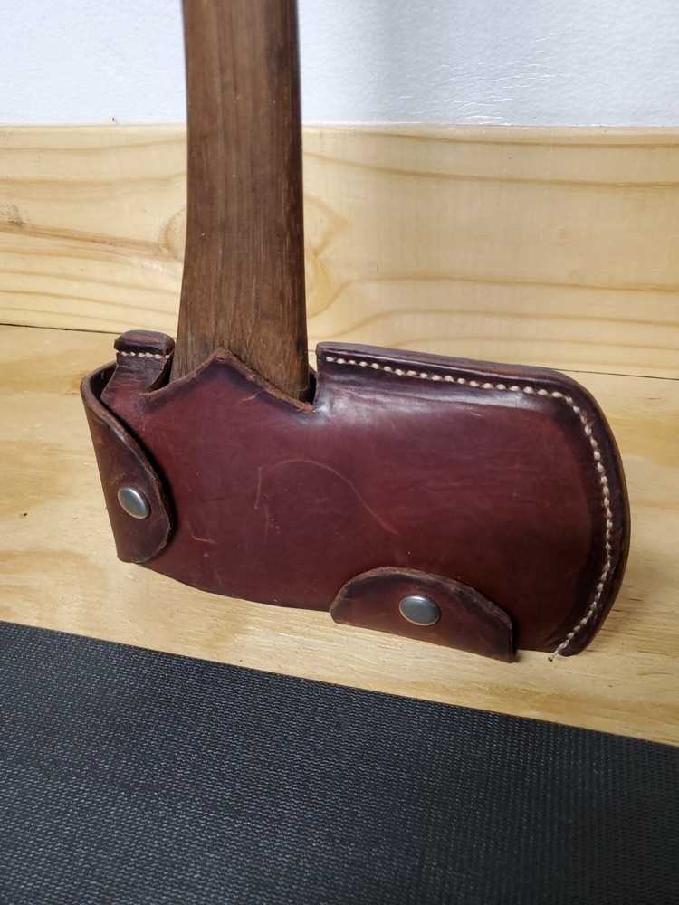 Axe Vintage Restored? With Custom Leather Sheath Carved Handle Double Sided
