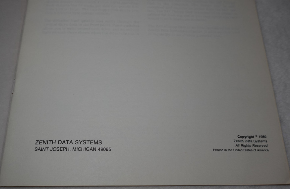 Zenith Data Systems Floppy Disk Model Z47-BA 1980 Operation Manual