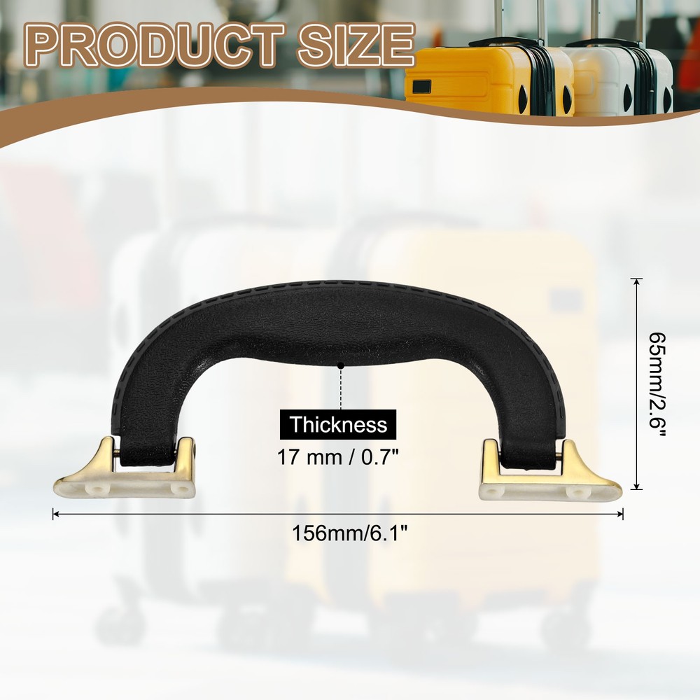 2Pcs Luggage Handle Plastic Pull Handle Grip Replacement with Screws Black Gold