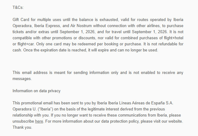 Iberia $60 Flight Voucher Gift Card