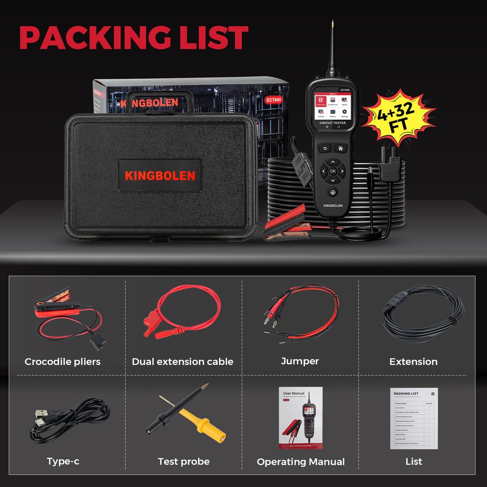 KINGBOLEN ECT600 12V-24V Multi-function Power Circuit Probe Tool Battery Tester