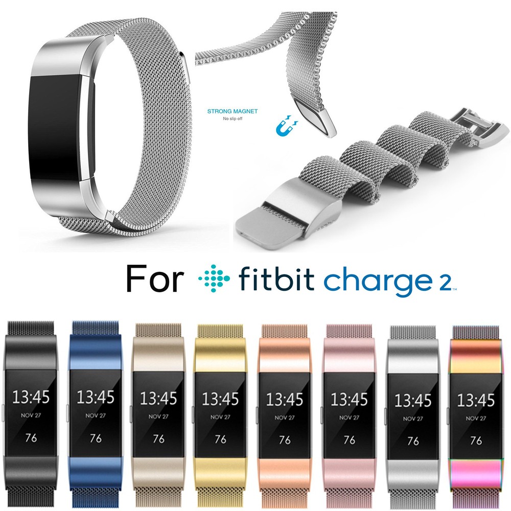 Replacement Stainless Steel Spare Band Strap Magnetic Loop for Fitbit Charge 2