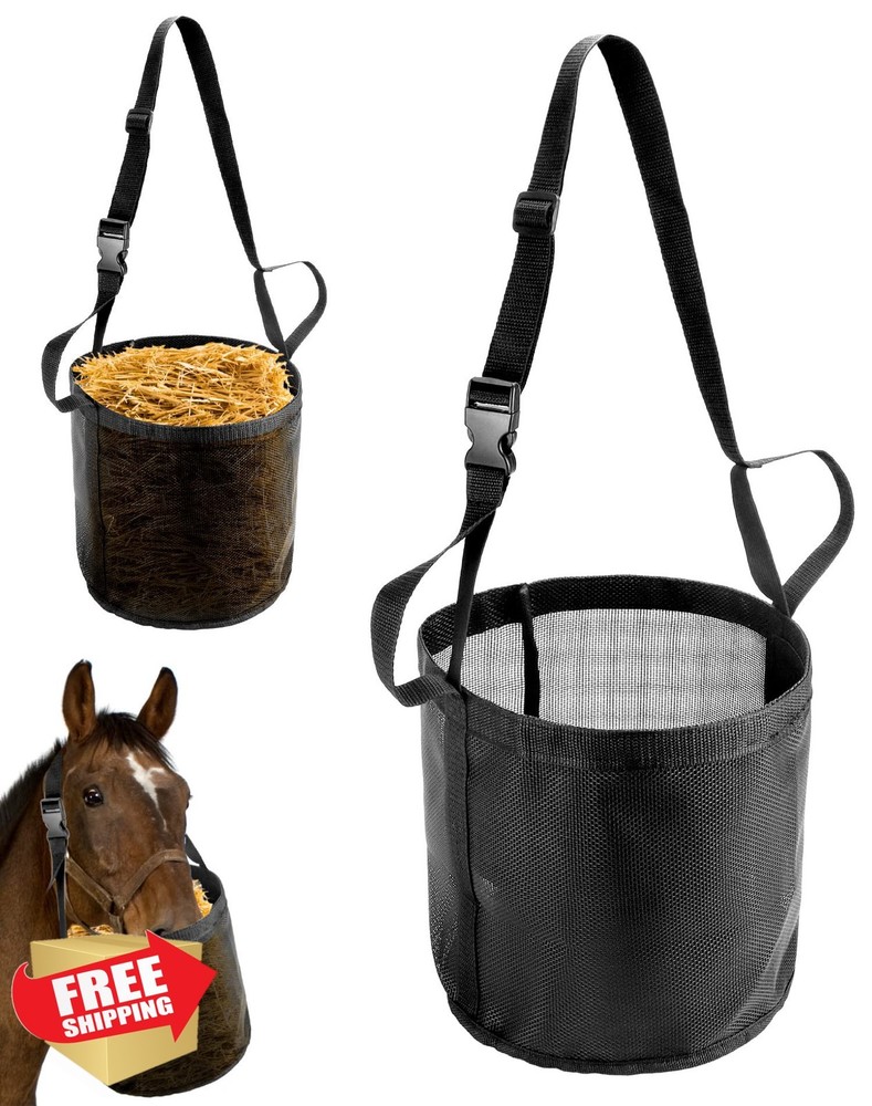 QWORK 2 Pack Horse Feed Bag Mesh Grain Feeder Muzzle