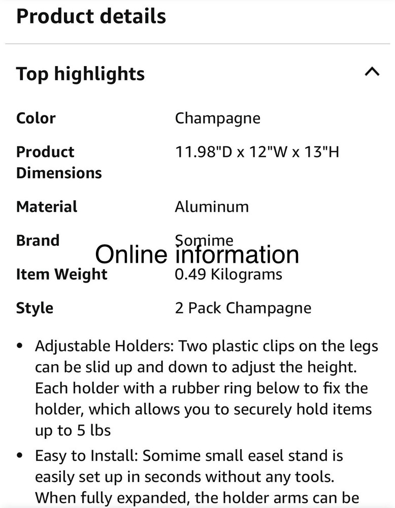 14" High Tabletop Instant Display Easel (Champagne,2Pack)
