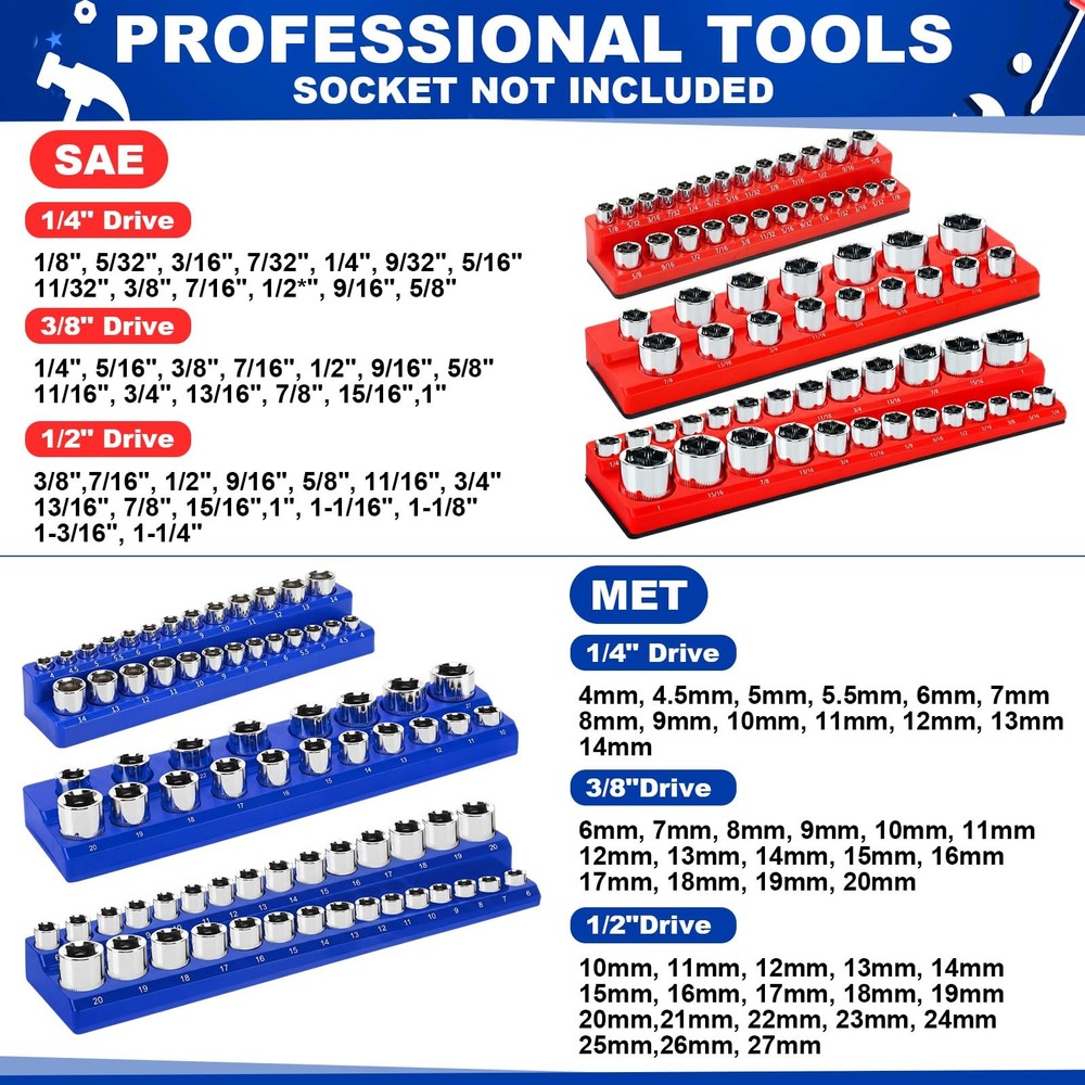 Magnetic Socket & Wrench Organizer Set - 26 Pcs Modular Tool Storage Racks