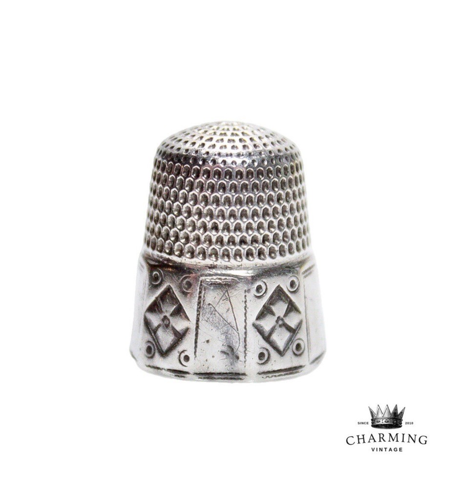 Antique Sterling Silver Size 10 Etched Sewing Octagonal Thimble Hallmarked