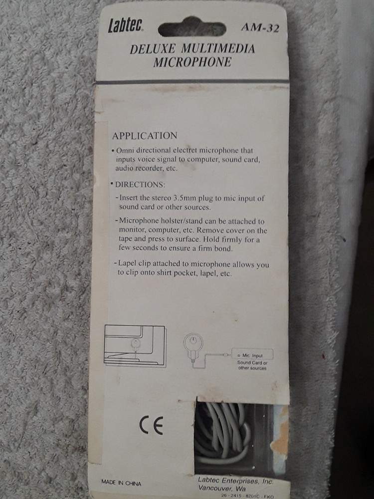 NOS Labtec AM-32 Deluxe Computer Lapel Microphone