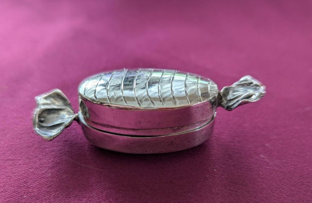 Sterling Silver 925 Stripped Candy Wrapper Hinged Storage Pill Ring Box